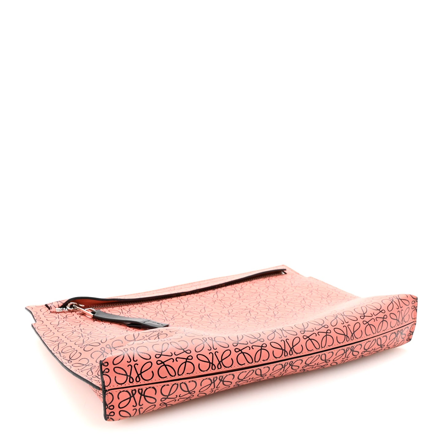 Engraved Calfskin Anagram T Pouch Pink Tulip Black