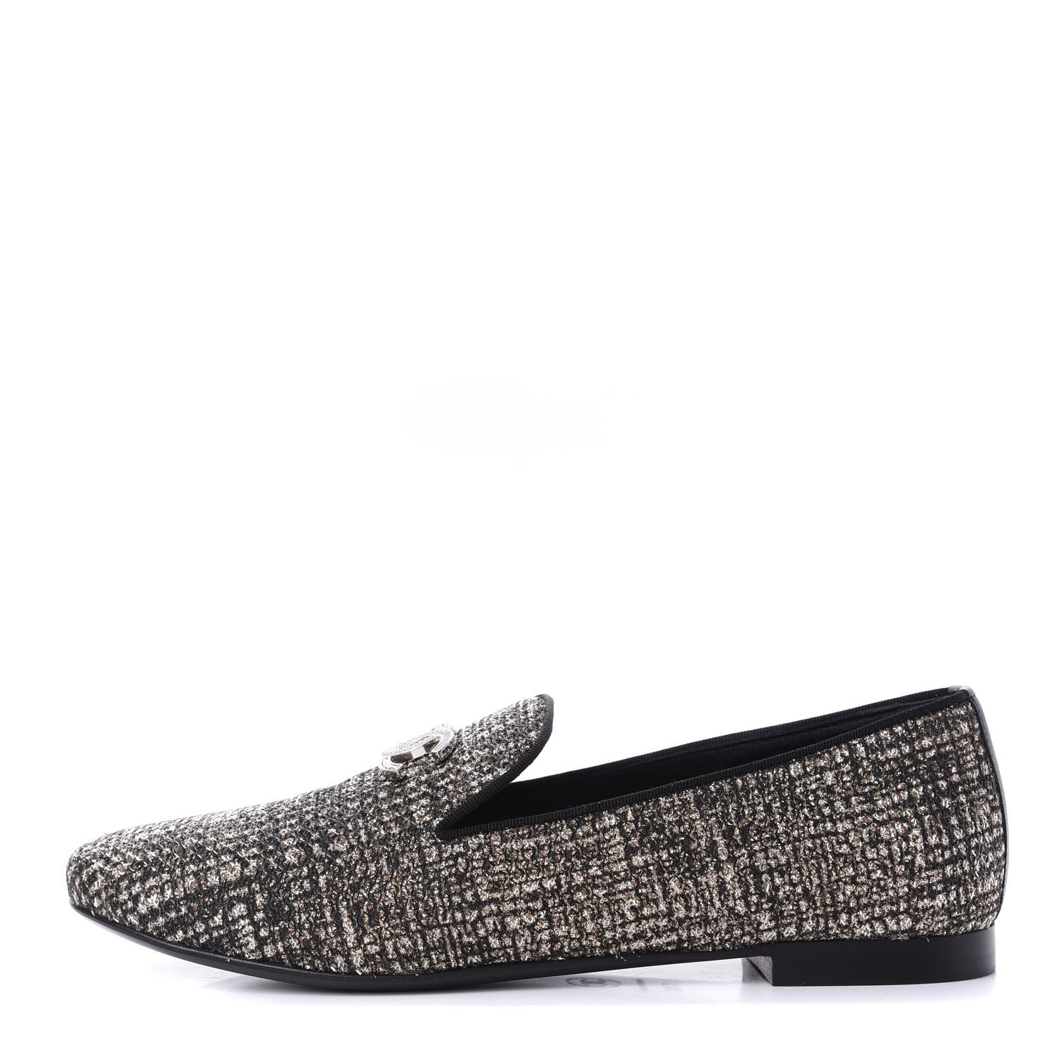 Chanel Fantasy Fabric Grosgrain CC Mocassin Loafers 37 Pink Black 1 of 12