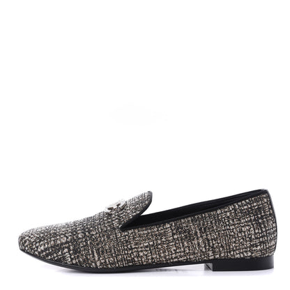 Chanel Fantasy Fabric Grosgrain CC Mocassin Loafers 37 Pink Black 1 of 12