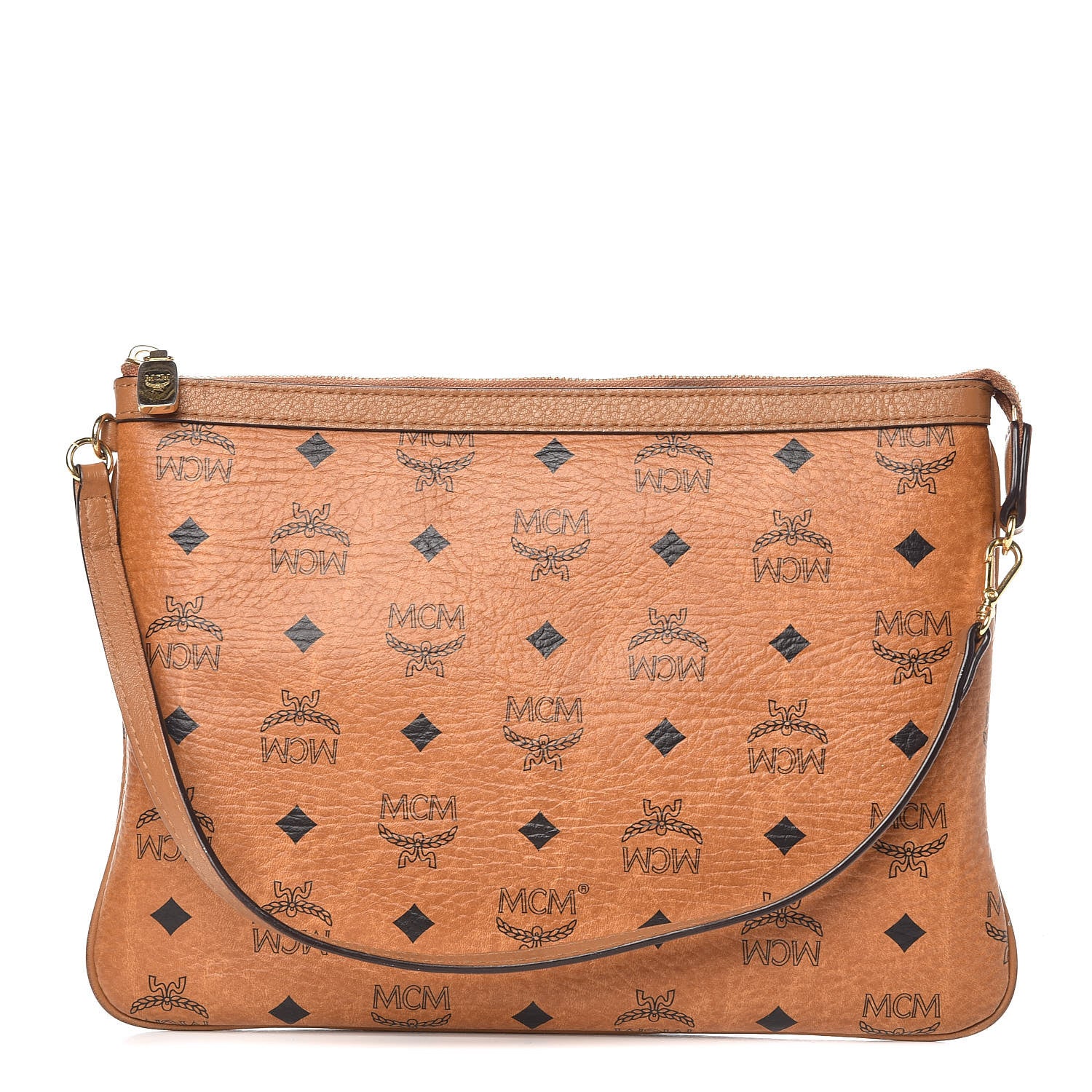 MCM Visetos Liz Shopper Tote Pouch Cognac 1 of 12