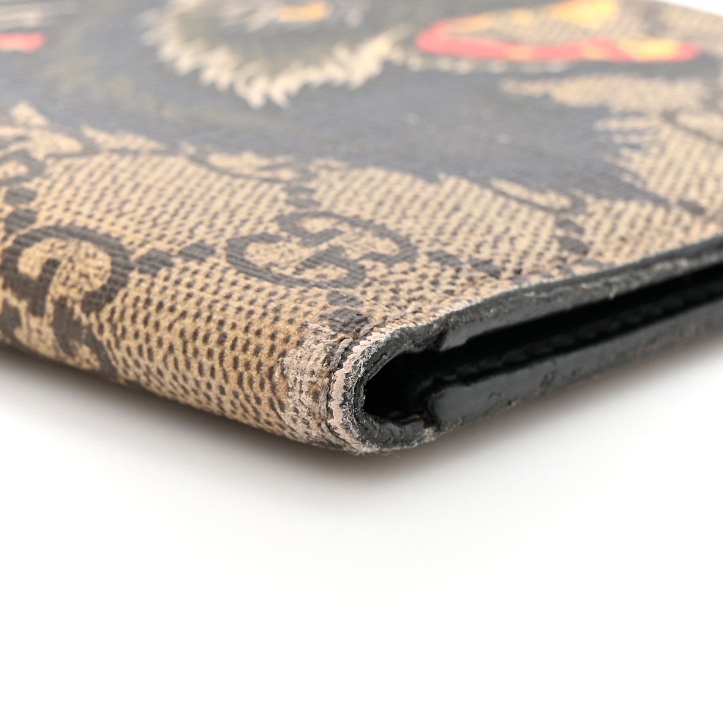 GG Supreme Monogram Selleria Calfskin Wolf Nice Bi-Fold Wallet Beige Ebony Multicolor Black