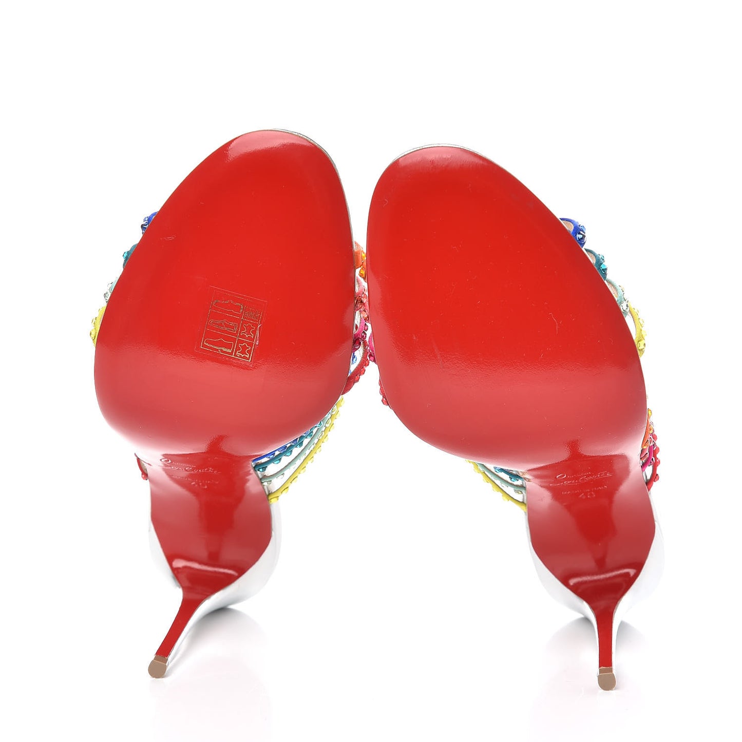 Specchio Calfskin Crystal Marthastrass 100 Slide Sandals 40 Silver Multicolor