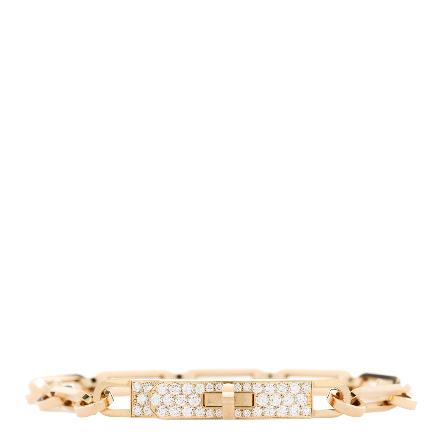 Hermes 18K Yellow Gold Diamond Pave PM Kelly Chaine Bracelet ST 1 of 4