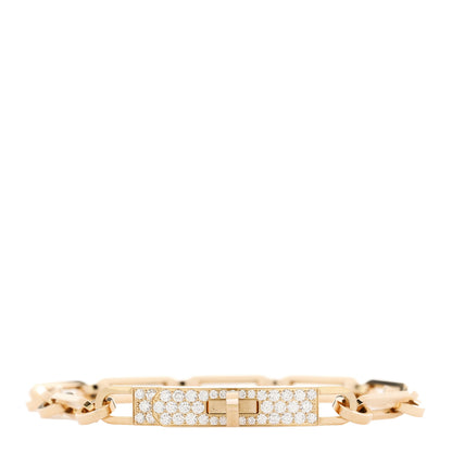 Hermes 18K Yellow Gold Diamond Pave PM Kelly Chaine Bracelet ST 1 of 4