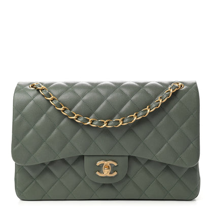 Chanel Caviar Quilted Jumbo Double Flap Dark Green 1 of 10