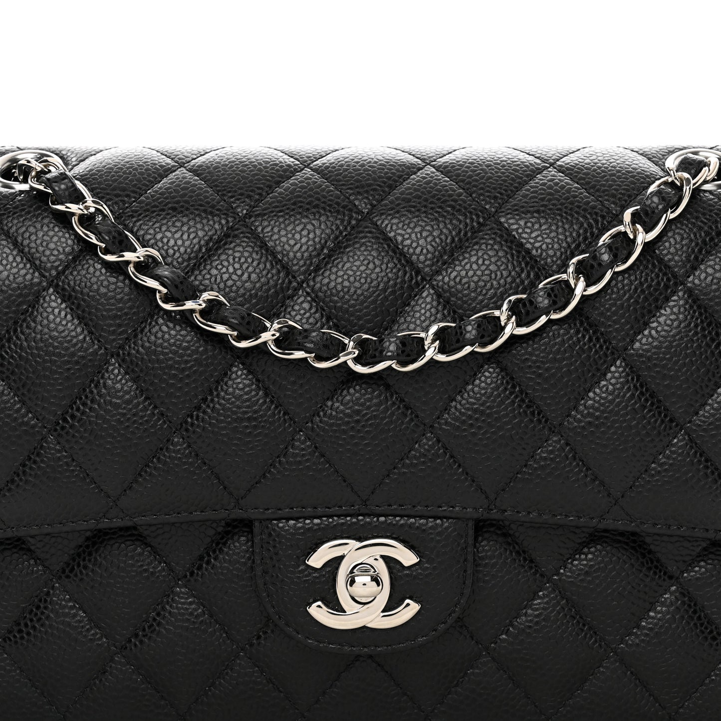 Caviar Quilted Medium Double Flap Black