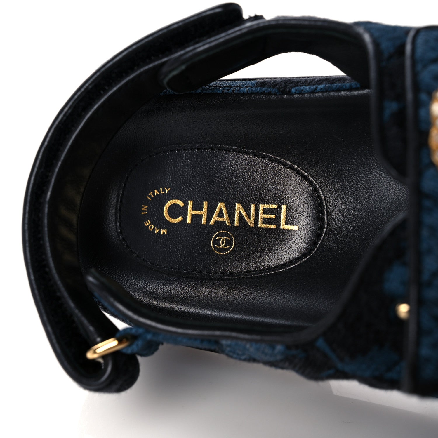 Chanel Denim Velcro Dad Sandals 39 Dark Grey Blue Black 7 of 8
