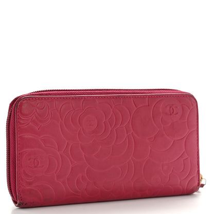 Chanel Lambskin Camellia Embossed Large Gusset Zip Around Wallet Fuchsia 3 of 12