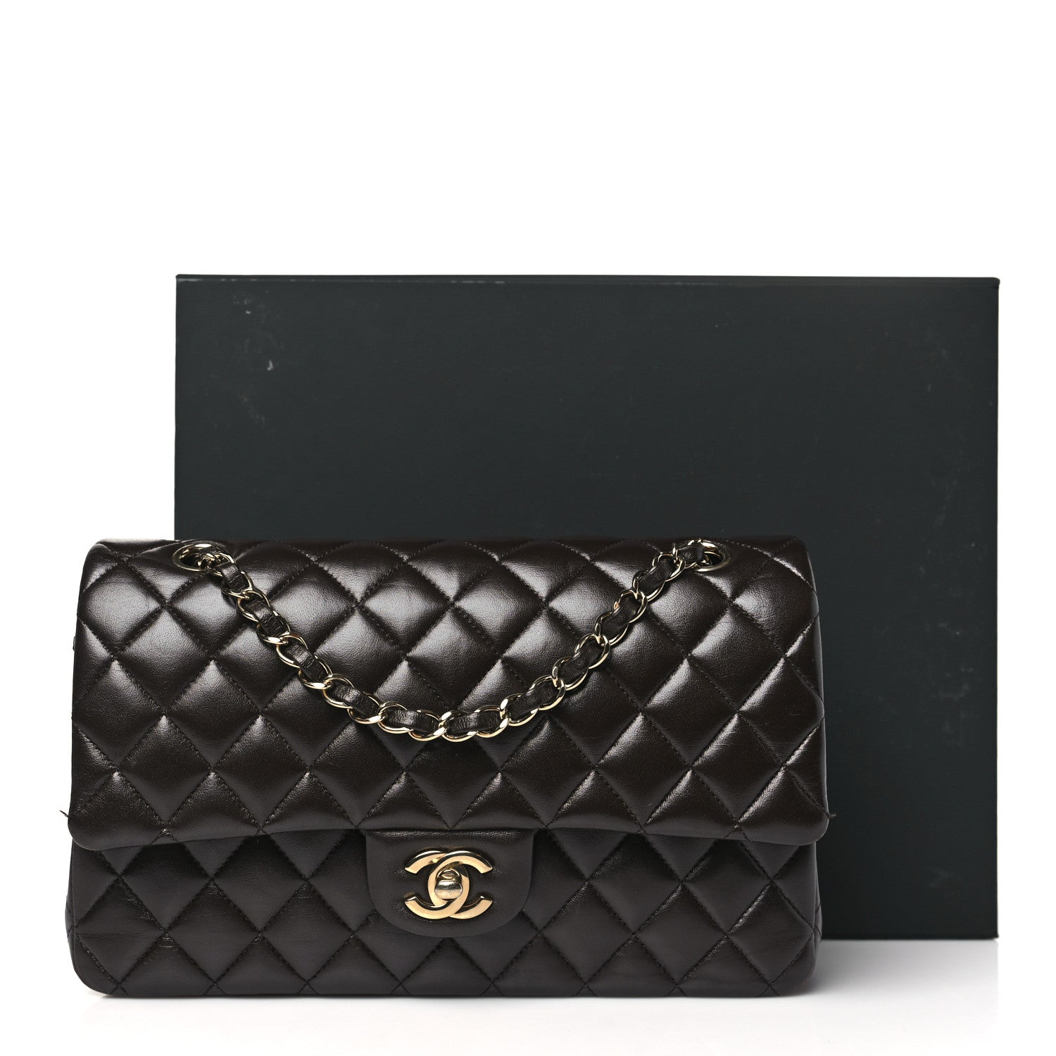 Chanel Lambskin Quilted Medium Double Flap Dark Brown 13 of 13