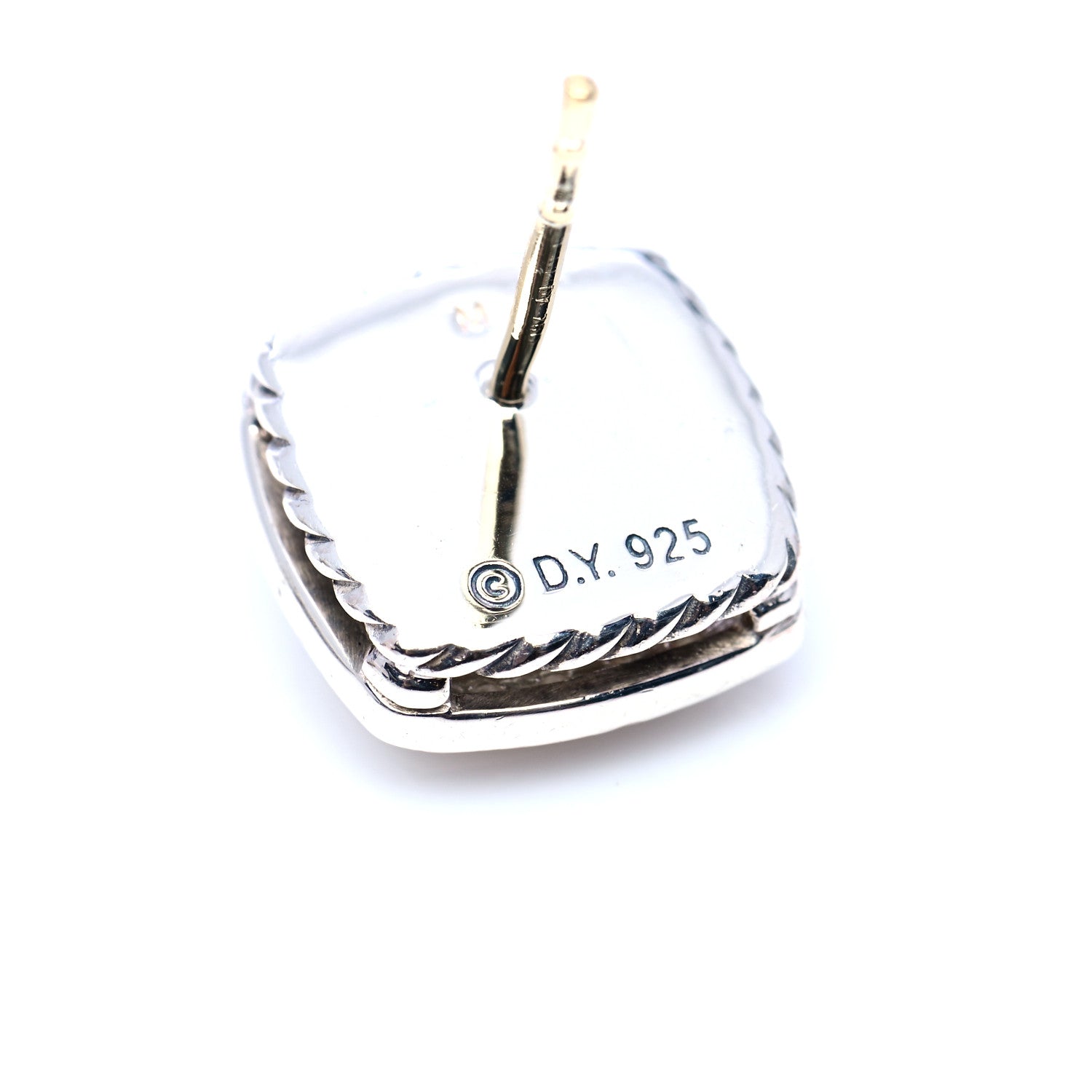 David Yurman Sterling Silver Diamond Prasiolite 7mm Petite Albion Earrings 5 of 6