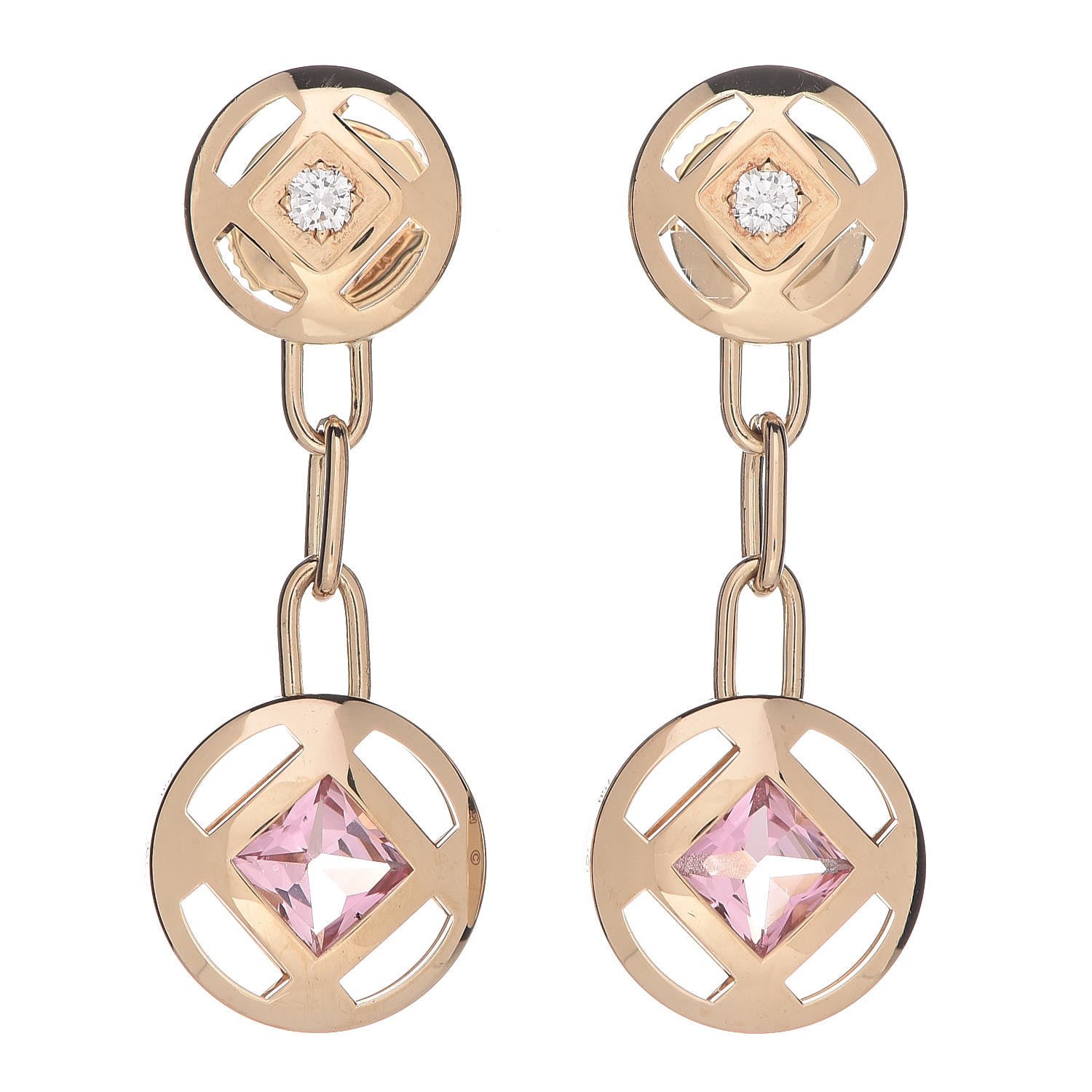 Cartier 18K Yellow Gold Diamond Pink Tourmaline Pasha Drop Earrings 1 of 5