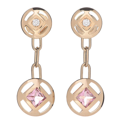 Cartier 18K Yellow Gold Diamond Pink Tourmaline Pasha Drop Earrings 1 of 5