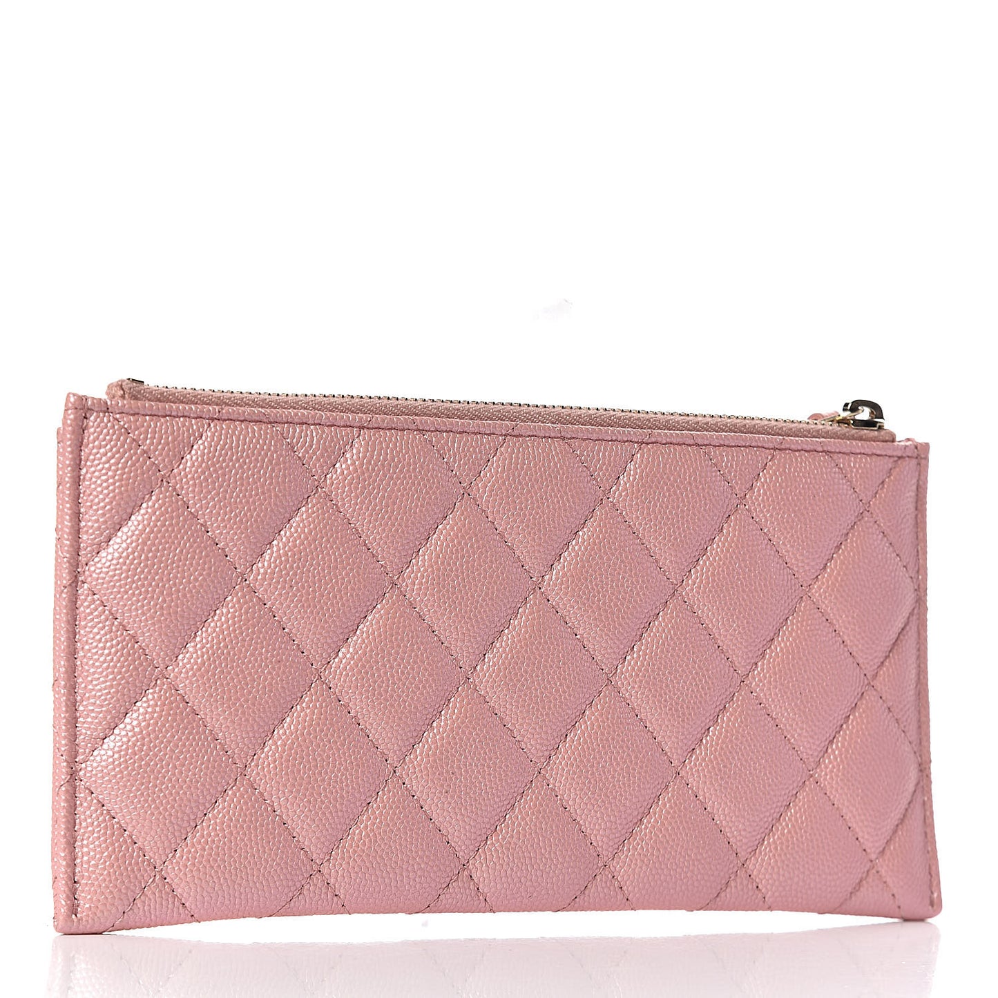 Iridescent Caviar Quilted Classic Zip Pouch Rose Pink