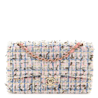 Chanel Tweed Quilted Medium Double Flap Blue Pink Gold White 1 of 11