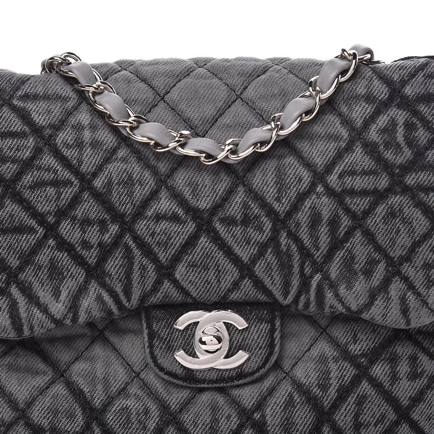 Washed Denim Quilted Small Denimpression Flap Grey Black