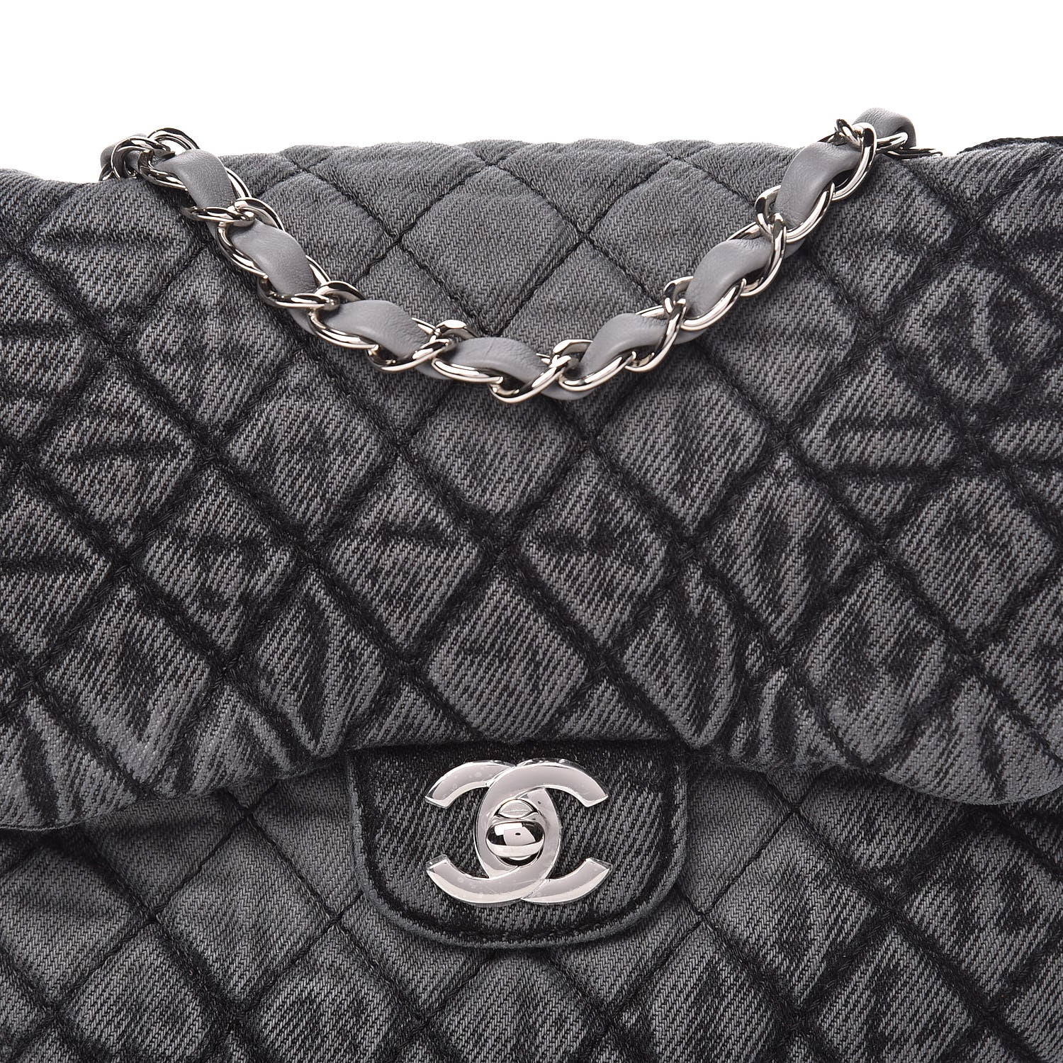 Chanel Washed Denim Quilted Small Denimpression Flap Grey Black 10 of 10