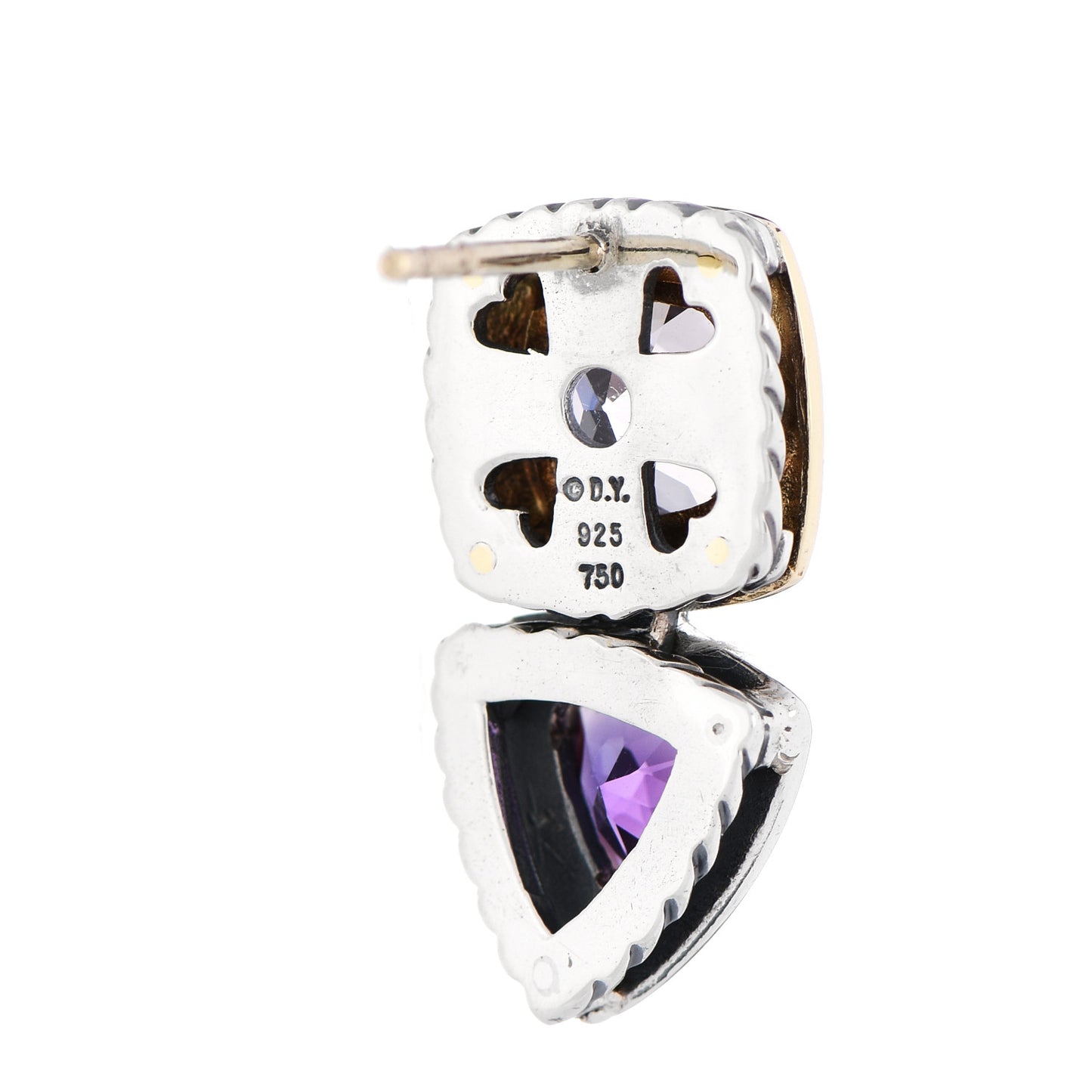 Sterling Silver 18K Yellow Gold Amethyst Drop Earrings
