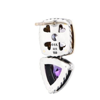 David Yurman Sterling Silver 18K Yellow Gold Amethyst Drop Earrings 4 of 4