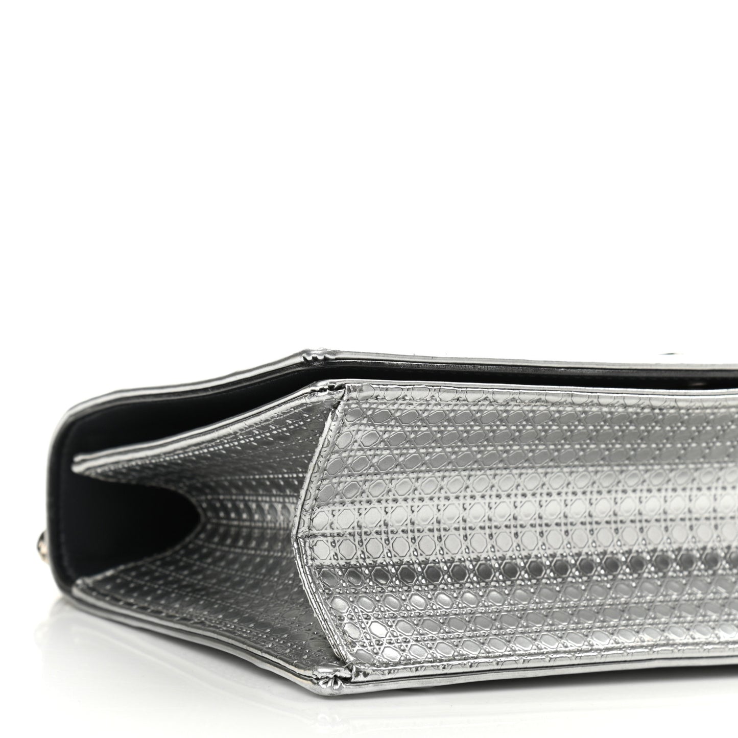 Metallic Patent Micro-Cannage Medium Diorama Flap Bag Silver
