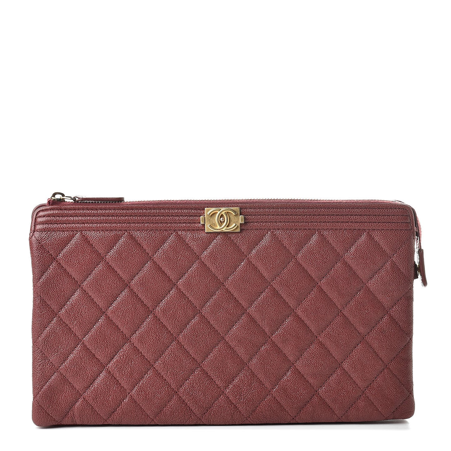 Caviar Quilted Small Zipped Boy Pouch Burgundy