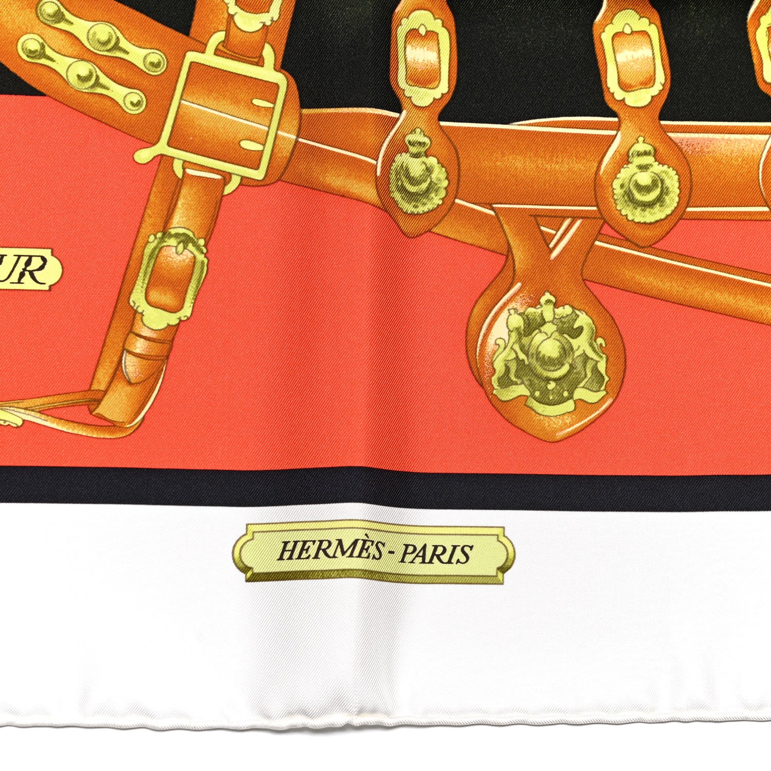 Hermes Silk Harnais De Cour Scarf 90 White Orange Vert 2 of 5