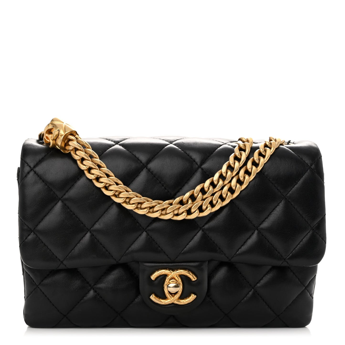 Lambskin Quilted Small Pillow Crush Flap Black
