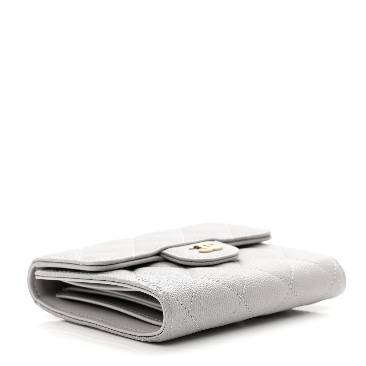 Caviar Quilted Compact Flap Wallet Grey