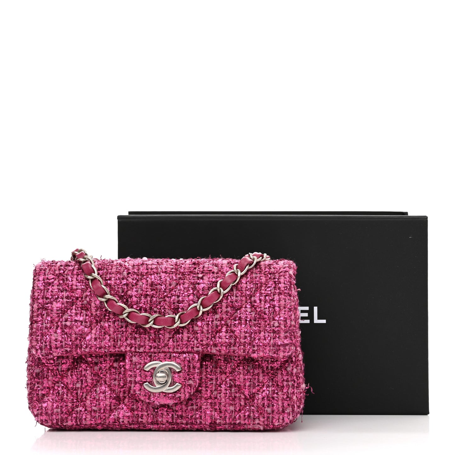 Metallic Tweed Quilted Mini Rectangular Flap Pink