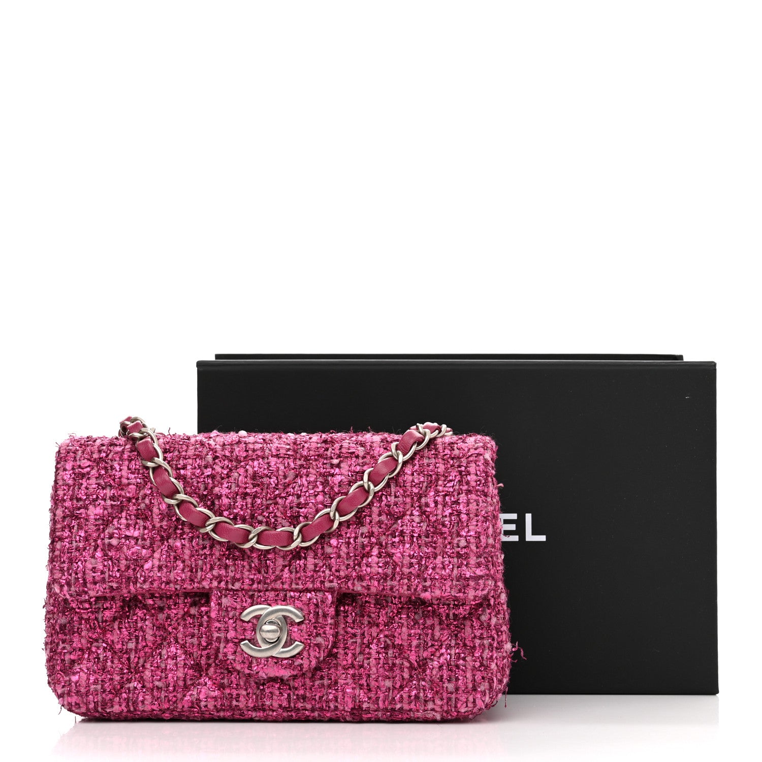 Chanel Metallic Tweed Quilted Mini Rectangular Flap Pink 13 of 13