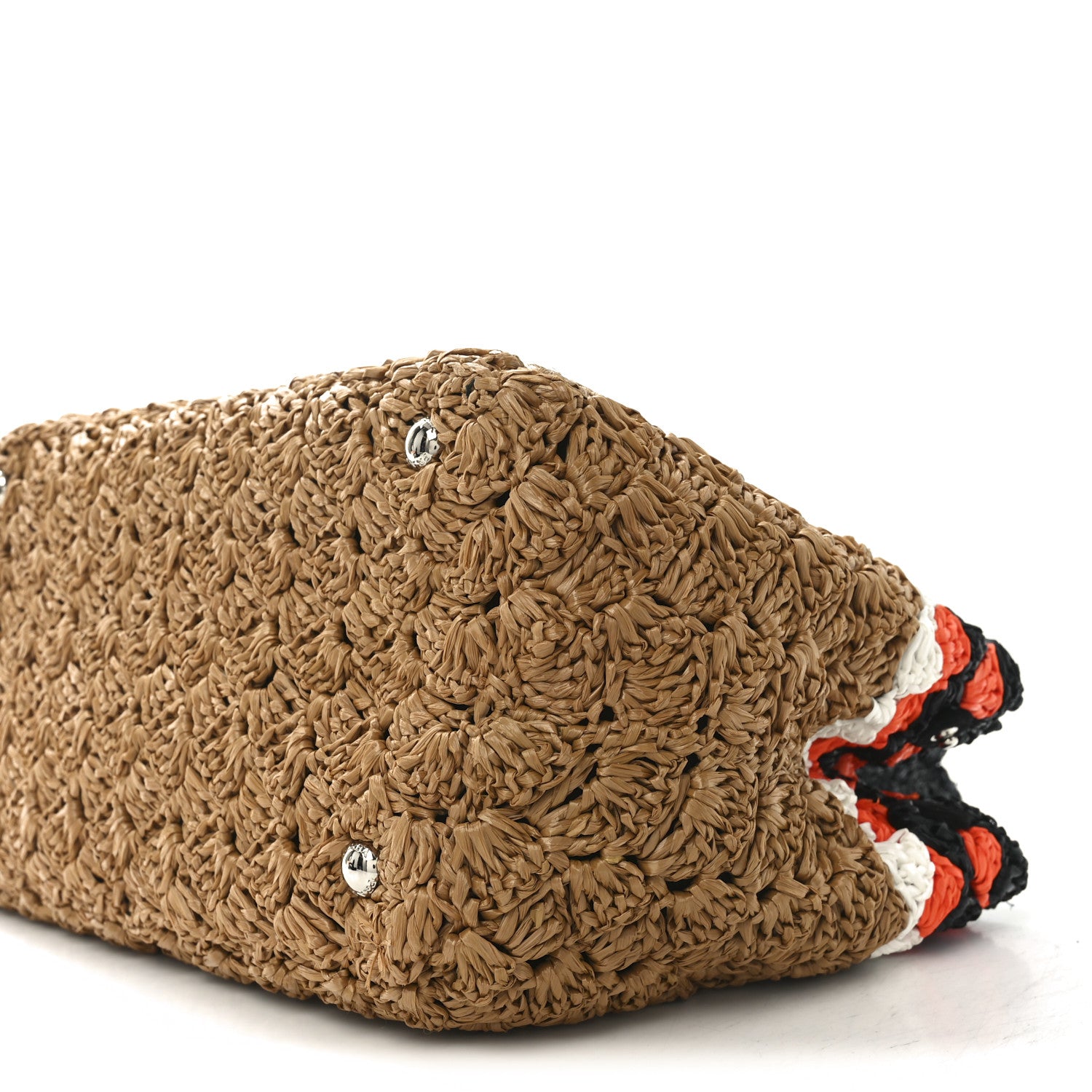 Prada Raffia Crochet Colorblock Giardiniera Tote Caramel Papaya 9 of 10