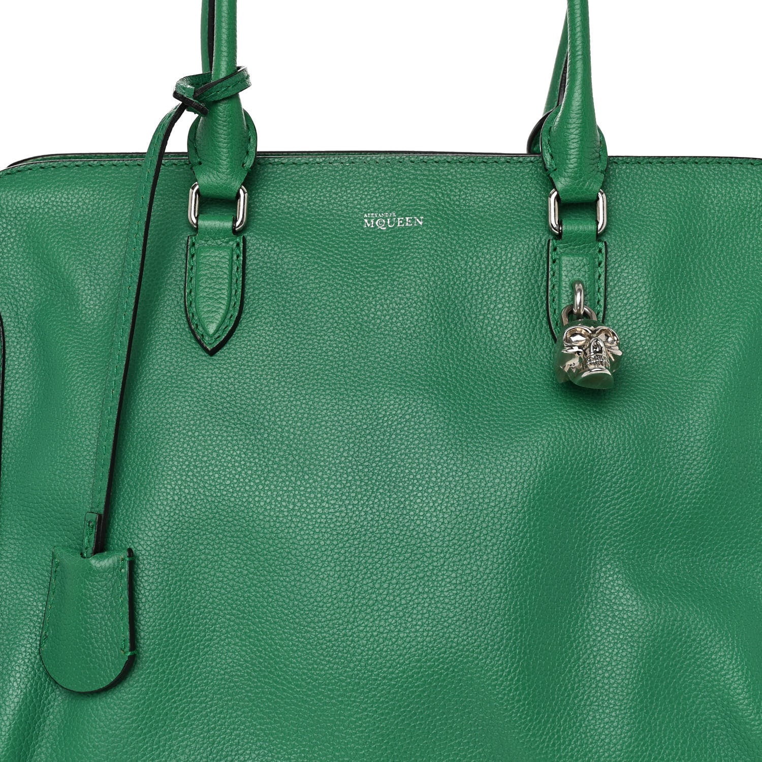 Alexander McQueen Pebbled Calfskin Large Skull Padlock Zip Around Tote Emerald 7 of 10