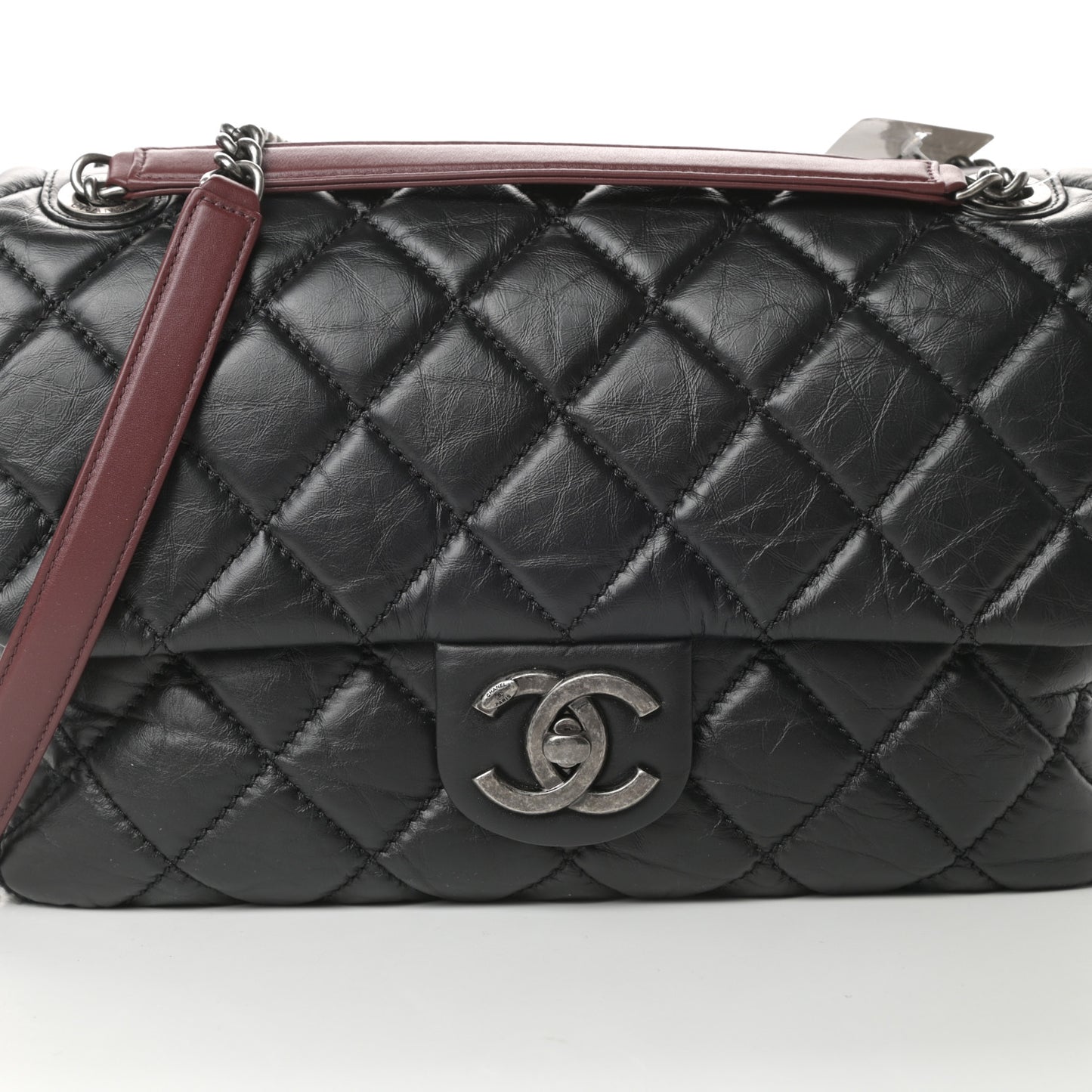 Aged Calfskin Tweed Jumbo New Portobello Flap Black