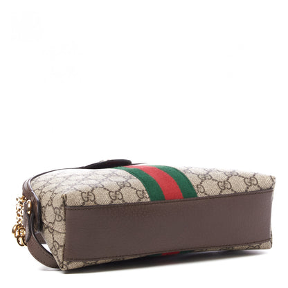 Gucci GG Supreme Monogram Textured Dollar Calfskin Web Small Ophidia Dome Shoulder Bag Beige Ebony New Acero 3 of 9