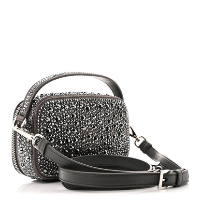 Prada Satin Crystal Metal Triangle Logo Odette Crossbody Fumo 3 of 10