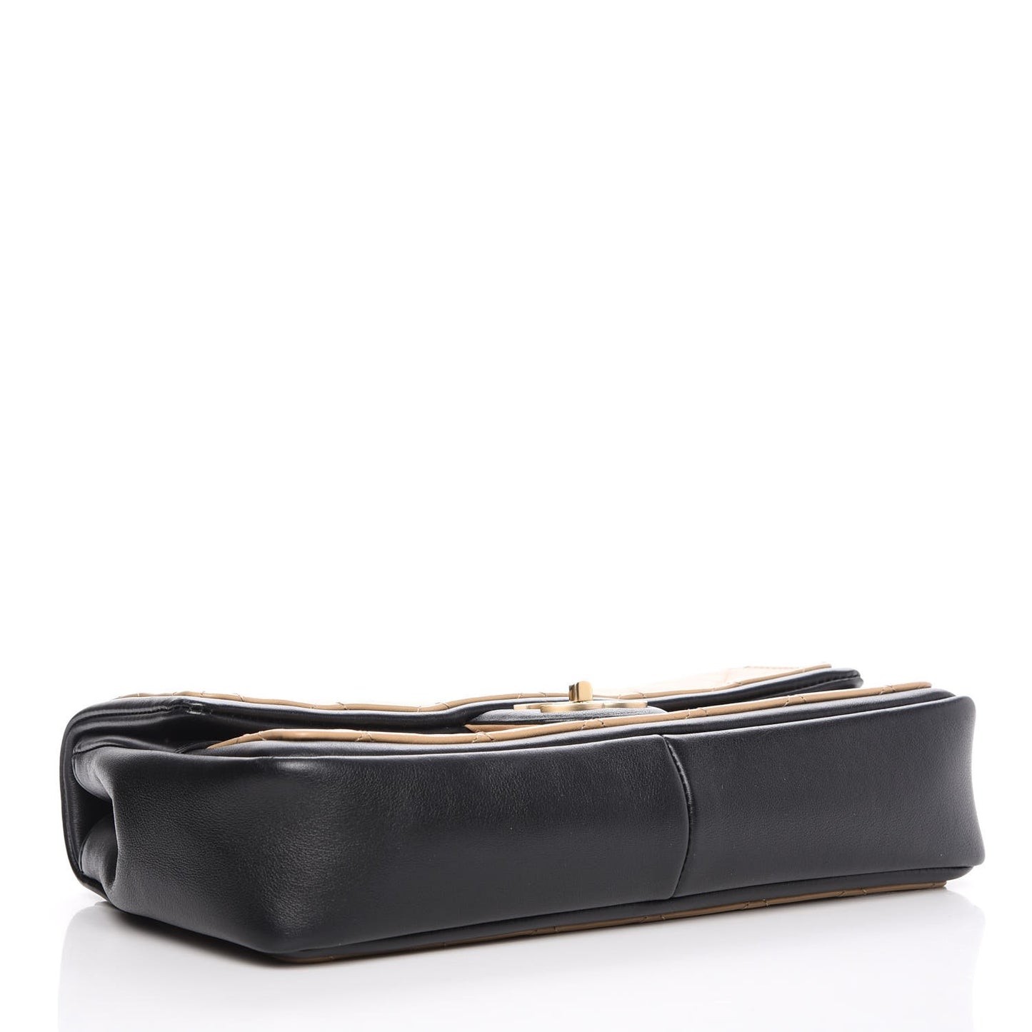 Calfskin Quilted Medium Graphic Flap Beige Black
