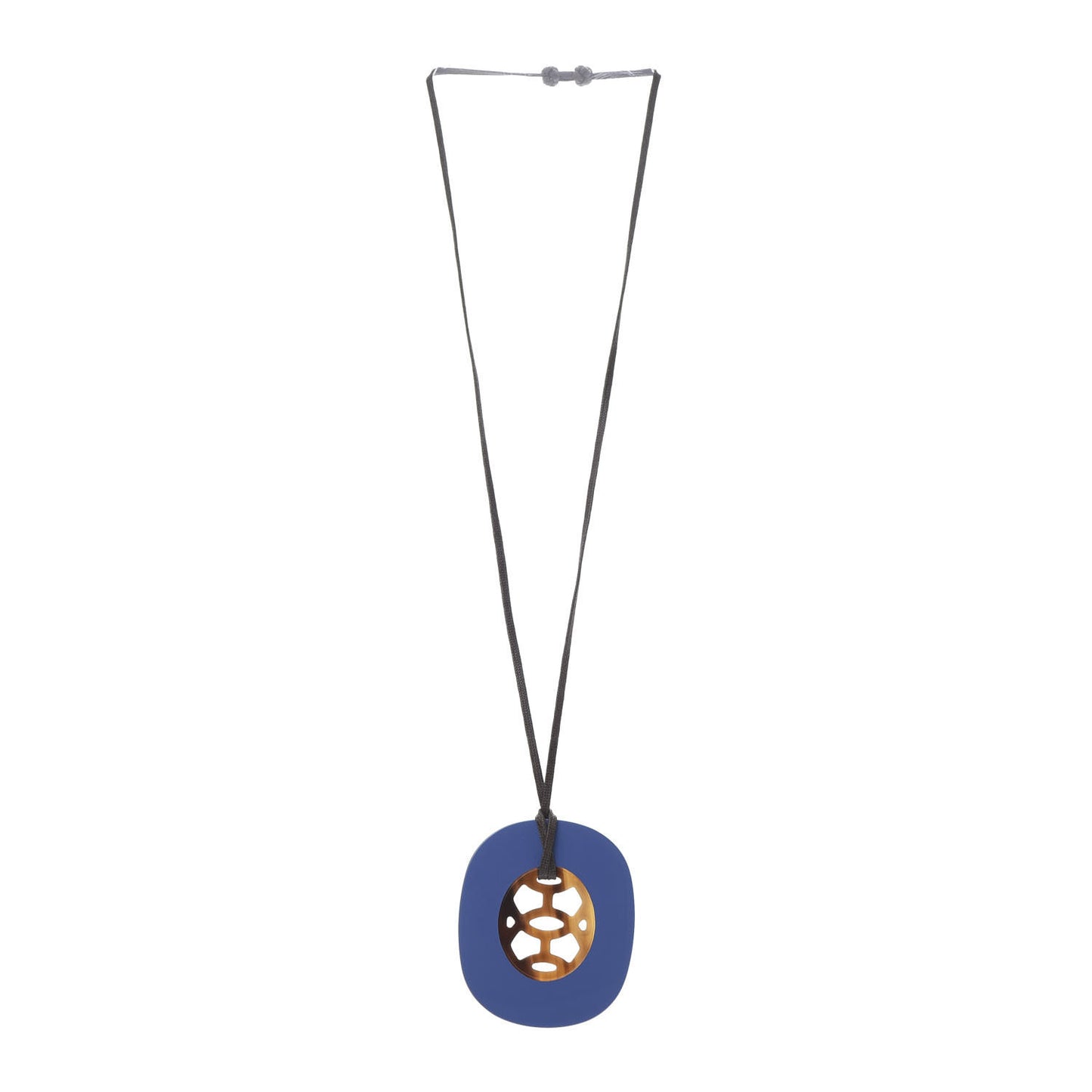 Buffalo Horn Lacquer Lift Necklace GM Bleu Saphir