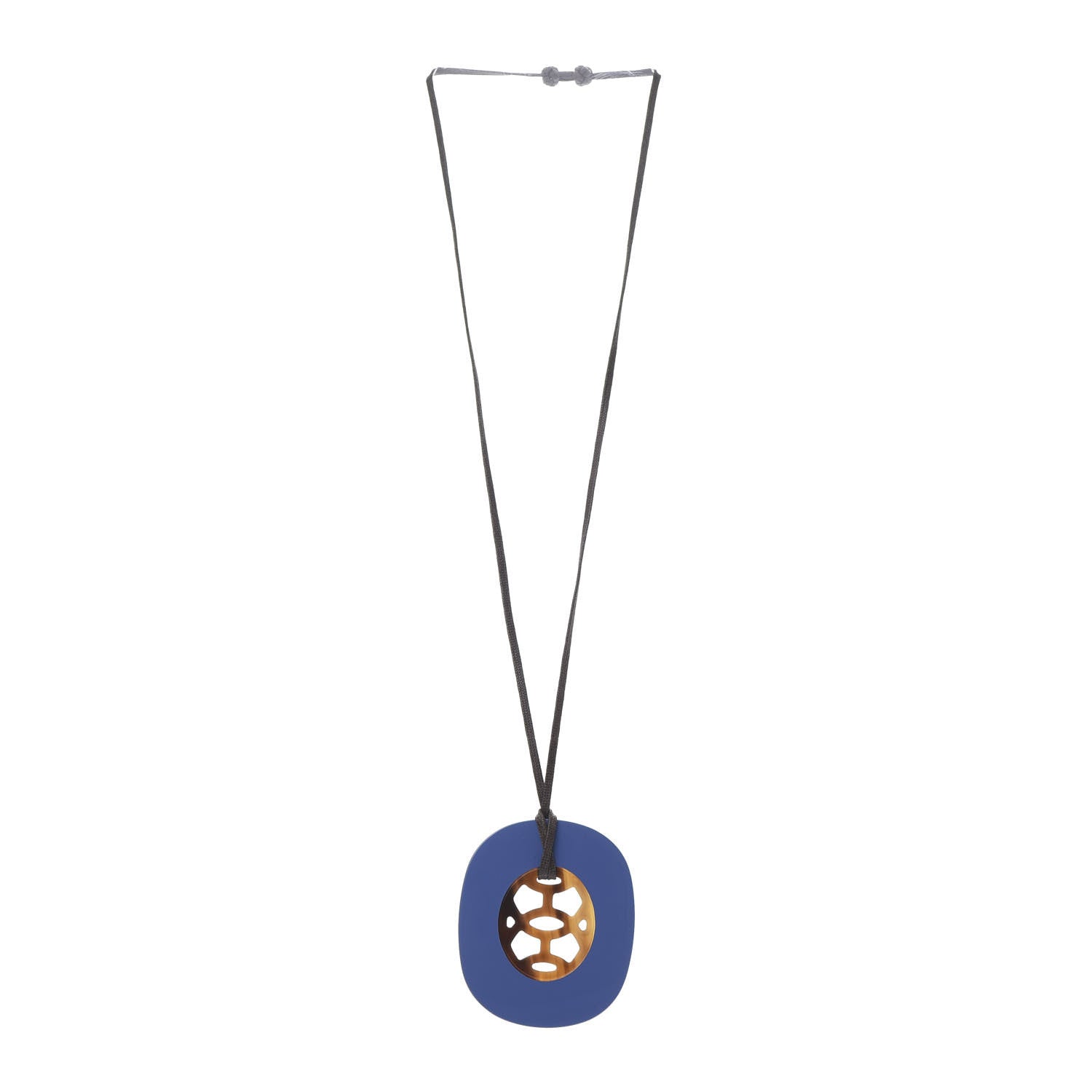 Hermes Buffalo Horn Lacquer Lift Necklace GM Bleu Saphir 3 of 6
