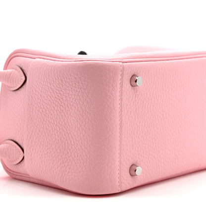 Hermes Taurillon Clemence Verso Mini Lindy 20 Rose Sakura Gris Perle 8 of 10