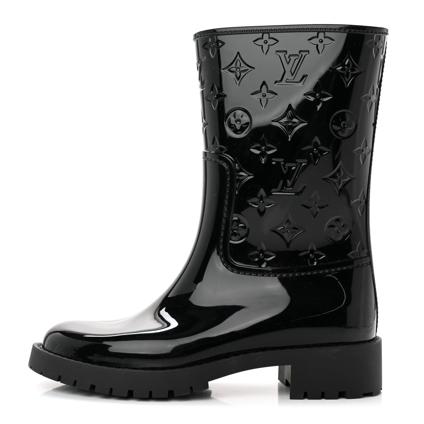 Rubber Embossed Monogram Drops Flat Half Boots 37 Black