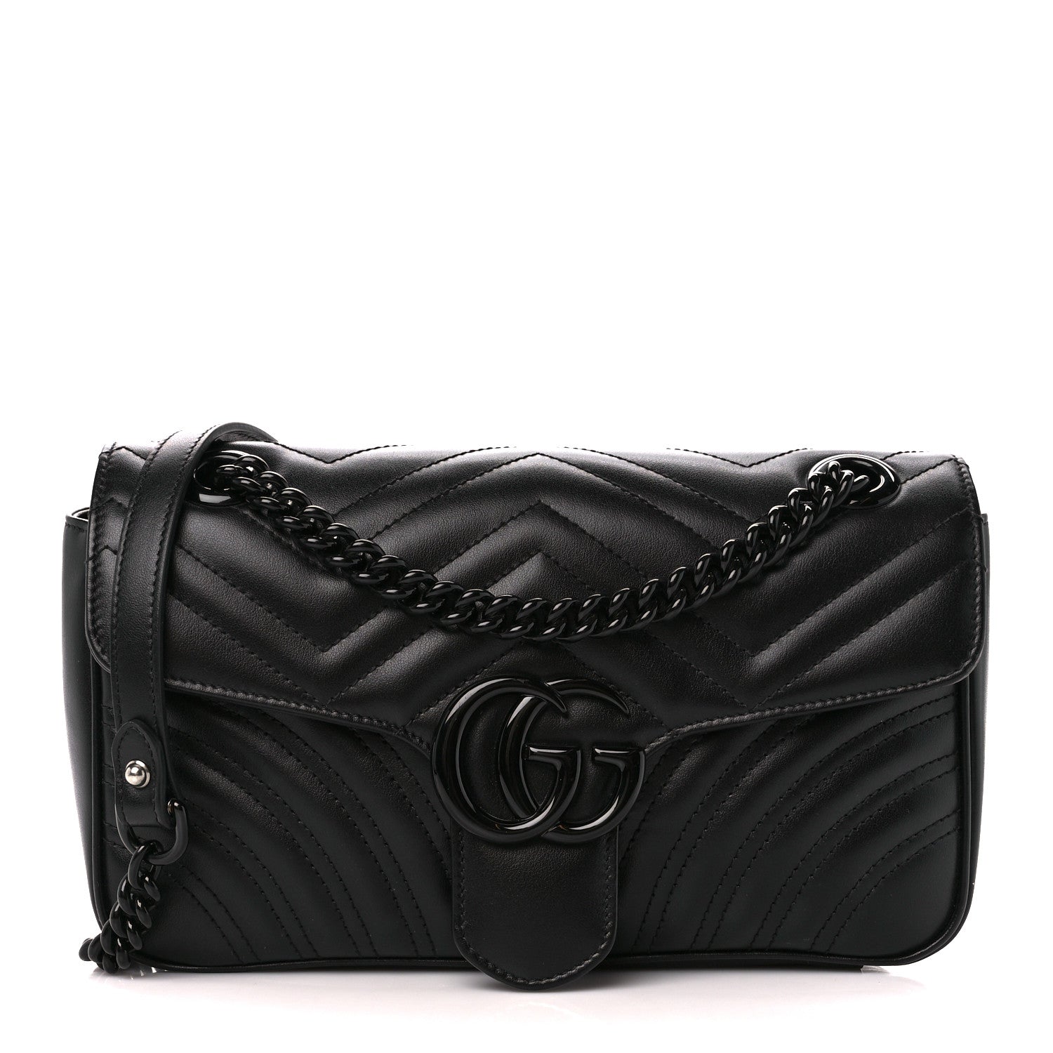 Gucci Calfskin Matelasse Monochrome Small GG Marmont Shoulder Bag Black 1 of 12