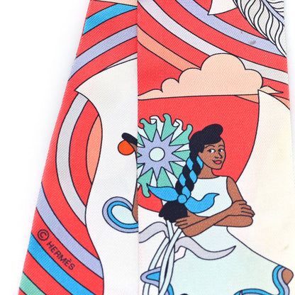 Hermes Silk Carres Volants Twilly Grenadine White Bleu 4 of 4