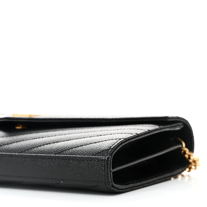 Saint Laurent Grain De Poudre Matelasse Chevron Monogram Chain Wallet Black 9 of 9