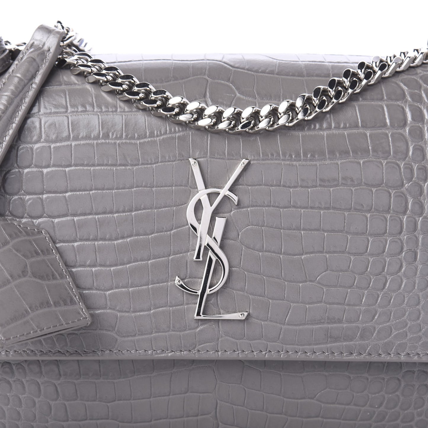 Calfskin Crocodile Embossed Medium Monogram Sunset Fog