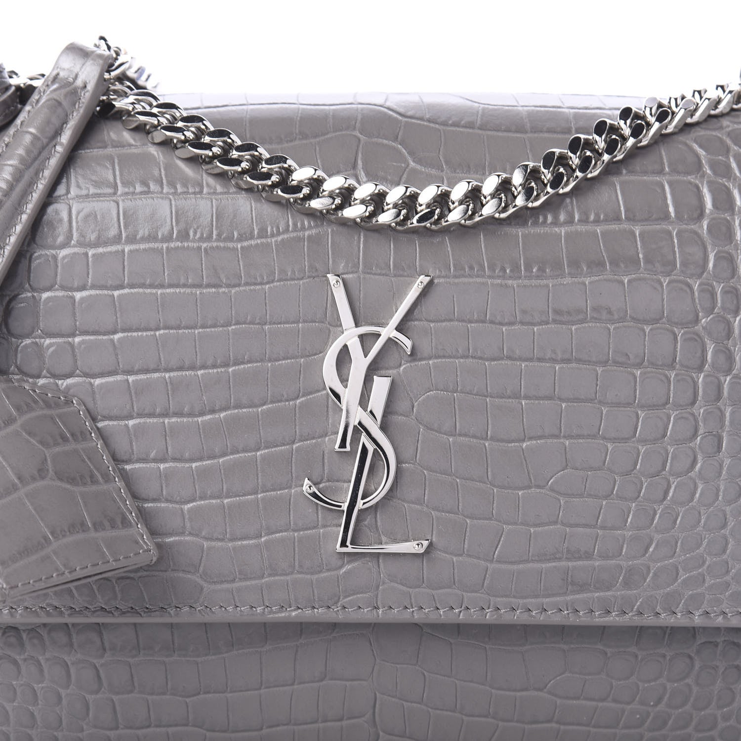 Saint Laurent Calfskin Crocodile Embossed Medium Monogram Sunset Fog 9 of 9