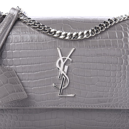 Saint Laurent Calfskin Crocodile Embossed Medium Monogram Sunset Fog 9 of 9