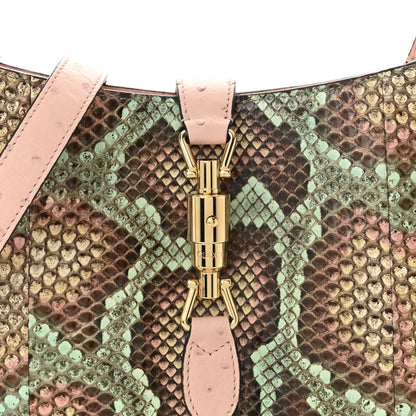 Gucci Snakeskin Ostrich Calfskin Small Jackie 1961 Hobo Pink Multicolor 8 of 10
