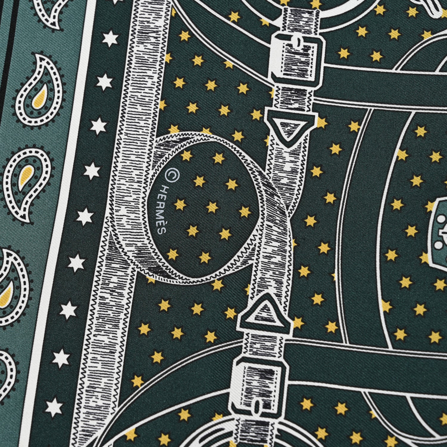 Hermes Silk Eperon D'Or Bandana Shawl 55 Vert Cypres White Black 4 of 5