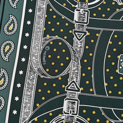 Hermes Silk Eperon D'Or Bandana Shawl 55 Vert Cypres White Black 4 of 5