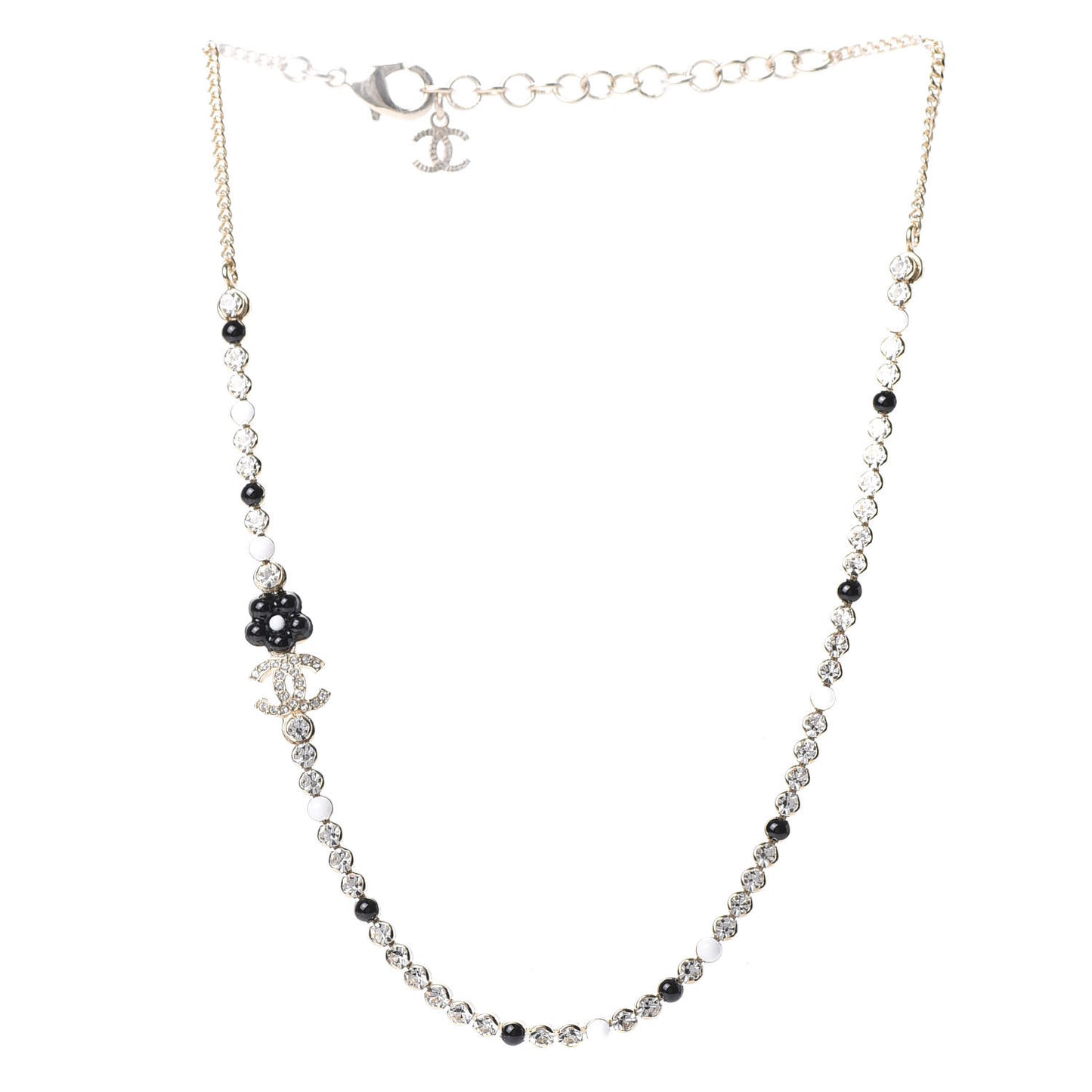 Crystal Pearl Glass Beaded CC Short Necklace Gold White Black