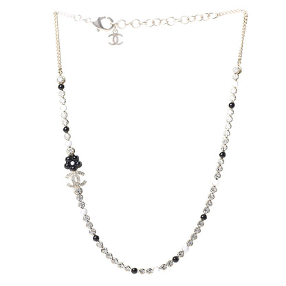 Chanel Crystal Pearl Glass Beaded CC Short Necklace Gold White Black 3 of 5
